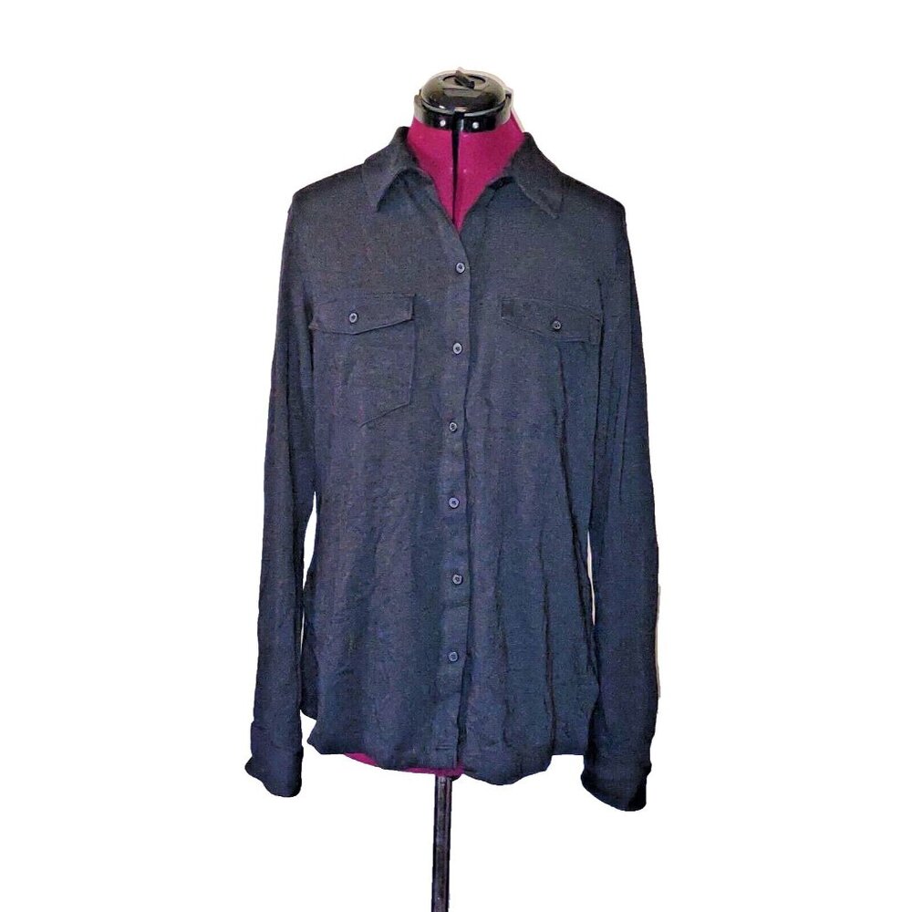 Columbia Easygoing Shirt Women’s Size Large Black Button Front Roll Tab Sleeves